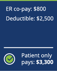 ER co-pay: $800. Deductible: $2,500. Patient only pays: $3,300.