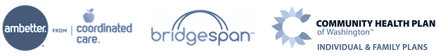 Logotipos de ambetter from coordinated care, bridgespan, y community health plan of washington